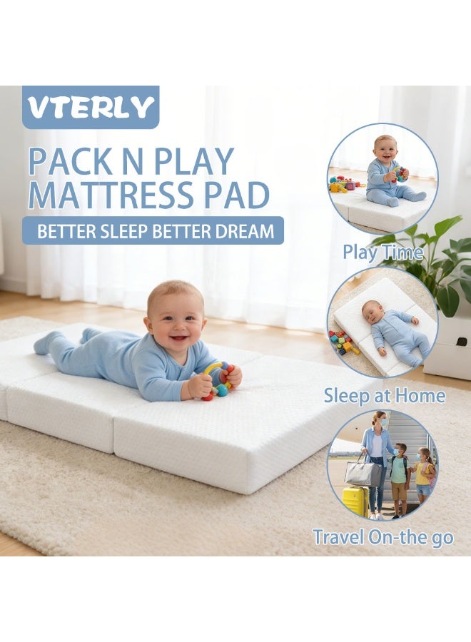 فتيرلي فراش الطفل القابل للطي 96x66x10cm - فراش سرير الطفل مع رغوة الذاكرة 2cm و 8cm الإسفنجة ، غطاء قابل للإزالة مقاوم للماء ، قاع غير انزلاق سرير الطفل - Image 5